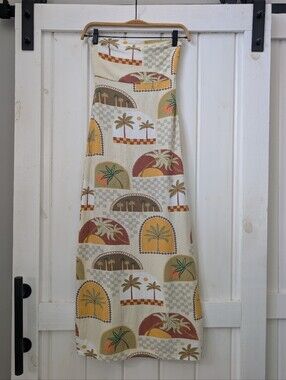 Paper Heart Retro Coastal Palm Print Strapless Midi Dress Size XS